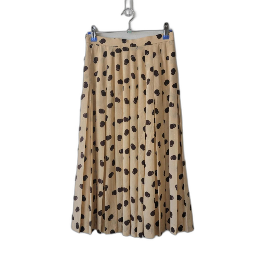 Tan Black Polka Dot Pleated Midi Skirt Workwear
